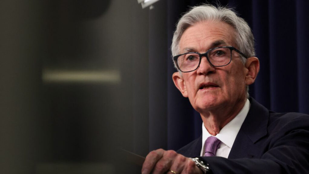 Jerome Powell holds a press conference following a two-day meeting of the Federal Open Market Committee on interest rate policy in Washington